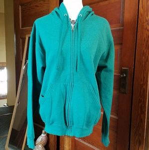 Fruit of the Loom Green Zip Up Hoodie. Sz M